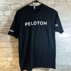 Peloton Black White Logo Century 100‎ Cotton Tshirt Mens Medium